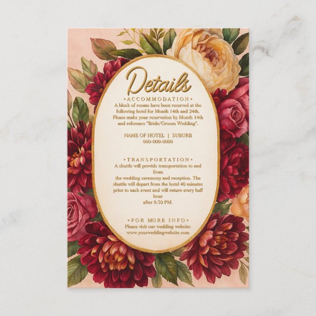 Blush Burgundy Floral Watercolor Wedding Enclosure Card (Front)