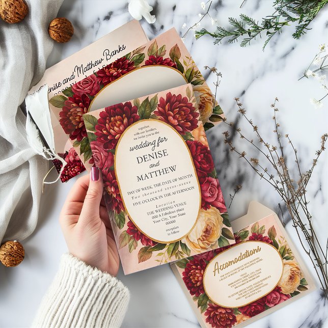 Blush Burgundy Floral Watercolor Wedding Envelope (Creator Uploaded)