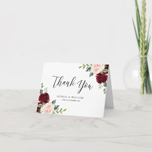 Blush & Burgundy Floral Watercolor Wedding Event Thank You Card