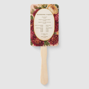 Blush Burgundy Floral Watercolor Wedding Hand Fan