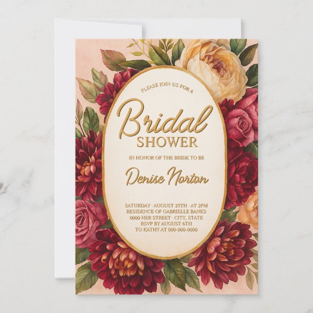 Blush Burgundy Floral Watercolor Wedding Invitation (Front)