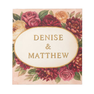 Blush Burgundy Floral Watercolor Wedding Notepad