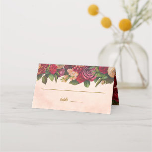 Blush Burgundy Floral Watercolor Wedding Place Card