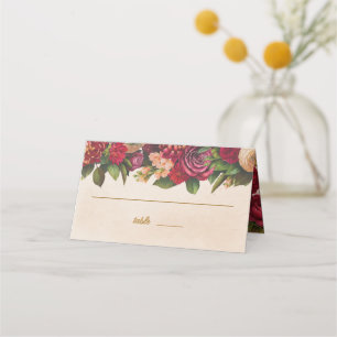 Blush Burgundy Floral Watercolor Wedding Place Card