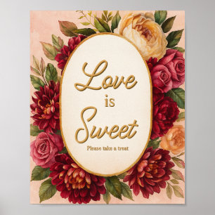 Blush Burgundy Floral Watercolor Wedding Poster