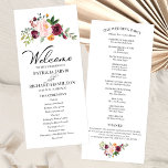 Blush Burgundy Floral Watercolor Wedding Program Programme<br><div class="desc">Blush Burgundy Floral Watercolor Wedding Program</div>