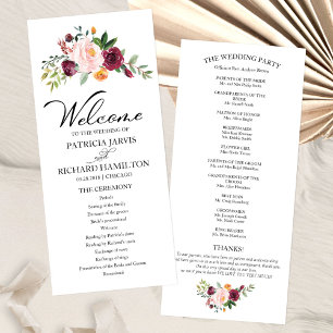 Blush Burgundy Floral Watercolor Wedding Program Programme