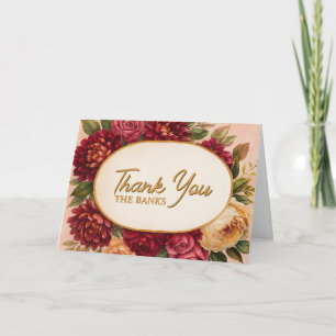 Blush Burgundy Floral Watercolor Wedding Thank You Card