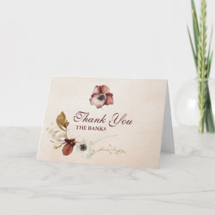 Blush Burgundy Floral Watercolor Wedding Thank You Card