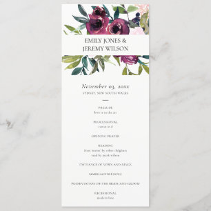 BLUSH BURGUNDY FLORAL WEDDING CEREMONY PROGRAM MENU