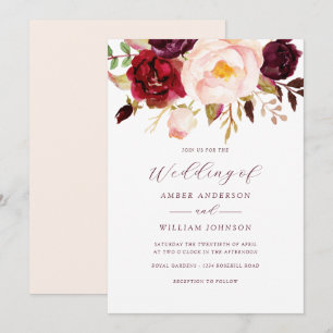 Blush Burgundy Floral Wedding Invitation