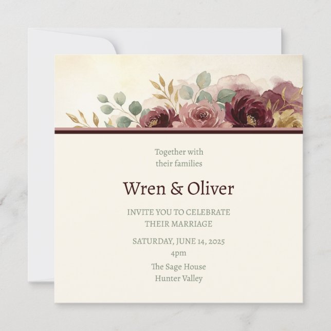 Blush Burgundy Floral Wedding Invitation (Front)