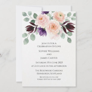 Blush Burgundy Floral Wedding Invitation