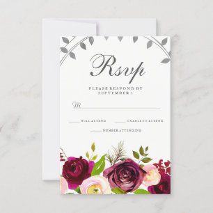 Blush & Burgundy Floral Wedding RSVP Card