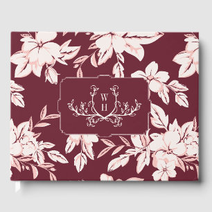 Blush Burgundy Florals Monogram Wedding Guest Book