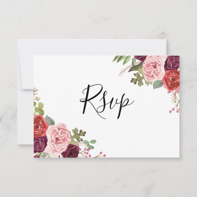 Blush & Burgundy Flowers All Occasions RSVP Card (Front)