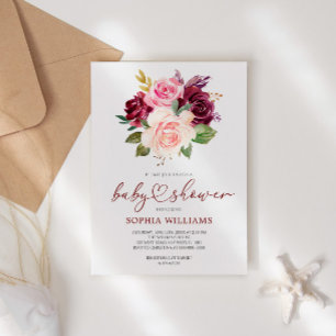 Blush Burgundy Flowers Baby Shower Invitation