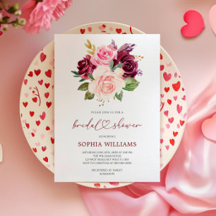 Blush Burgundy Flowers Bridal Shower Invitation