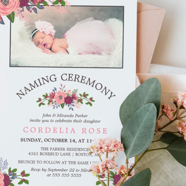 Blush & Burgundy Flowers - Naming Ceremony Invitation (Creator Uploaded)