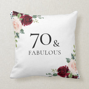 Blush Burgundy Flowers Womans 70th Birthday Gift Cushion