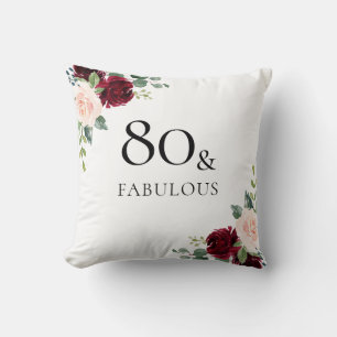 Blush Burgundy Flowers Womans 80th Birthday Gift Cushion