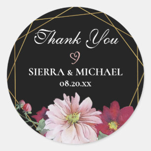 Blush Burgundy Gold Black Wedding Thank You Classic Round Sticker
