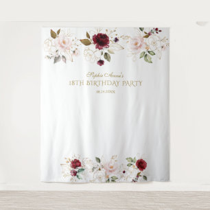 Blush Burgundy Gold Floral 18 Birthday Photo Prop Tapestry