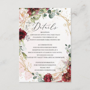 Blush burgundy gold geometric wedding details enclosure card