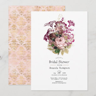 Blush Burgundy Gold Shabby Floral Bridal Shower Invitation