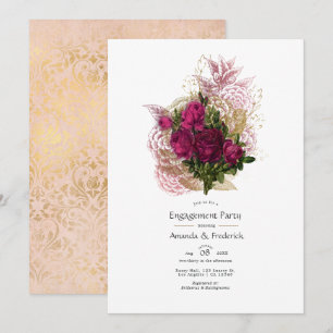 Blush Burgundy Gold Shabby Floral Engagement Party Invitation