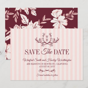 Blush Burgundy Greenery Monogram Wedding Save The Date