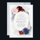 Blush Burgundy Navy Blue Floral Wedding Invitation<br><div class="desc">Blush,  dusty blue,  burgundy red and navy blue flowers elegant wedding invitations</div>