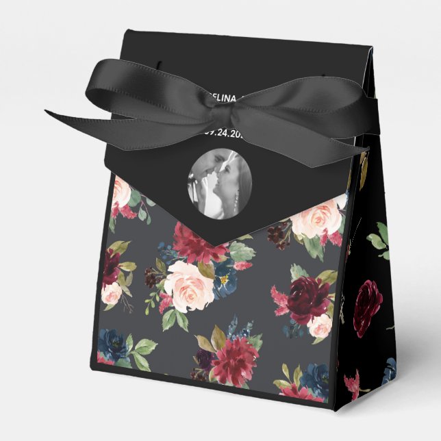 Blush Burgundy Photo Floral Elegant Watercolor Favour Box (Front Side)