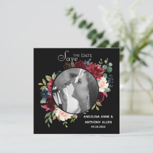 Blush Burgundy Photo Floral Elegant Watercolor Sav Save The Date