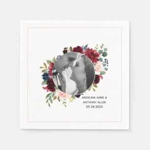 Blush Burgundy Photo Floral Modern Wedding Napkins