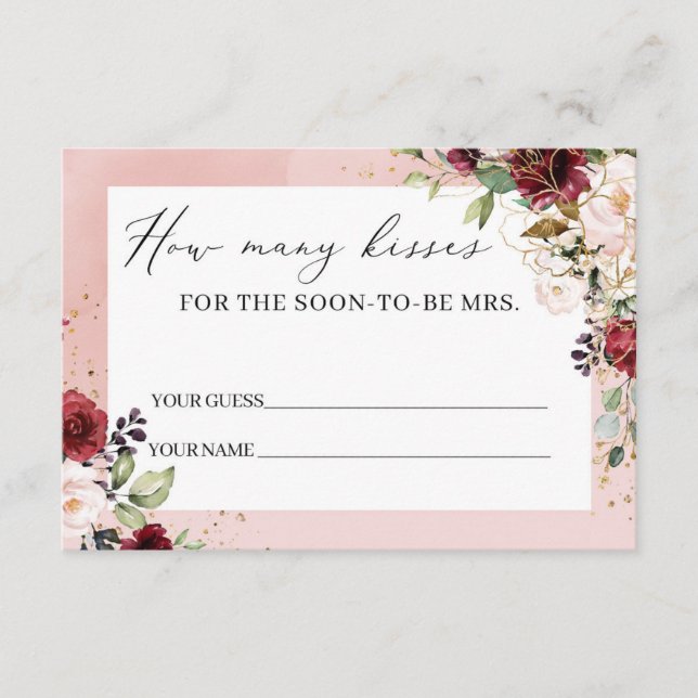 Blush burgundy pink floral How many kisses card (Front)