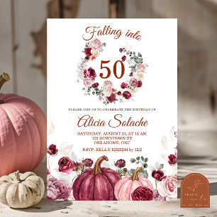 Blush Burgundy Pumpkin Fall into Birthday Invitation