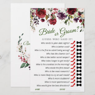 Blush Burgundy Watercolor Bloom Bridal Shower Game