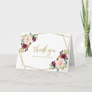 Blush Burgundy Watercolor Bridal Shower Thank You Card