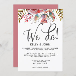 Blush Burgundy Watercolor Floral Wedding  Invitation
