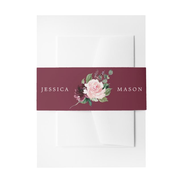 Blush Burgundy Wedding Invitation Belly Band (Front Example)