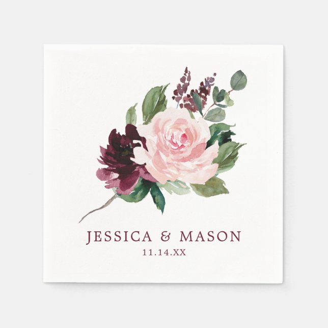 Blush Burgundy Wedding Napkin Cocktail Napkin (Front)