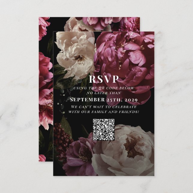 Blush Burgundy Wedding QR Code Please Reply RSVP (Front/Back)