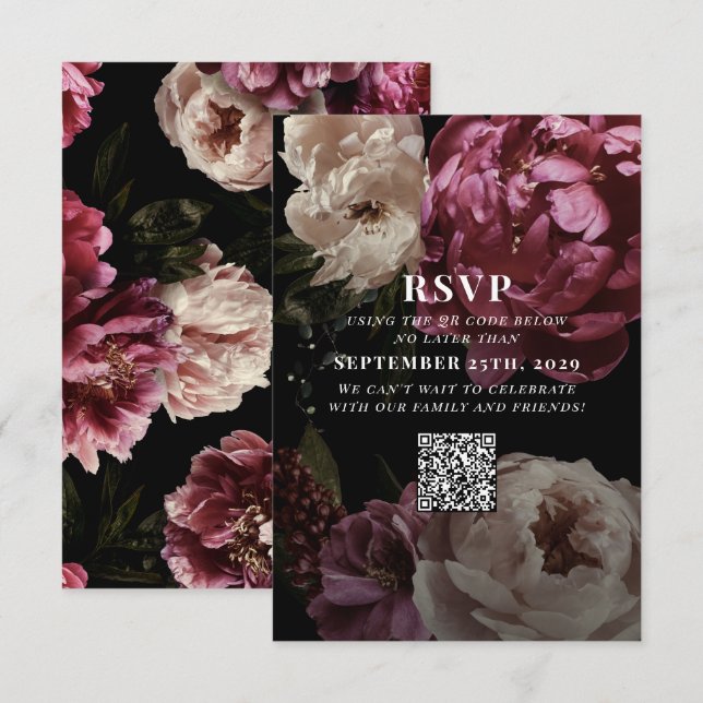 Blush Burgundy Wedding QR Code Please Reply RSVP Card (Front/Back)