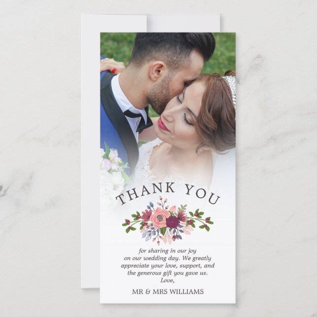 Blush & Burgundy Wedding Thank You Photo (Front)