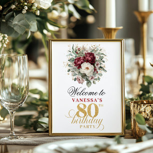 Blush Burgundy Welcome 80th Birthday Poster