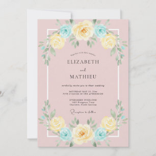 Blush Butter Azure Painted Wedding Invitation