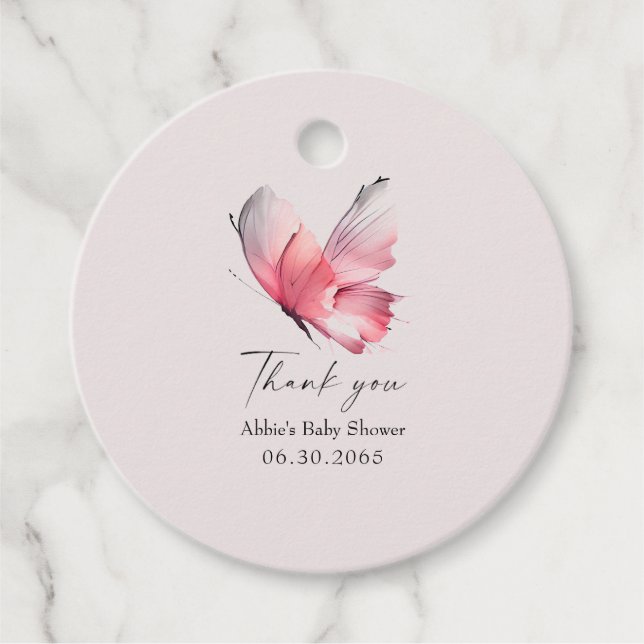 Blush Butterfly Baby Shower Favour Tag (Front)