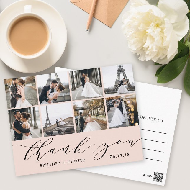 Blush Calligraphy Script Photo Thank You Postcard (Creator Uploaded)