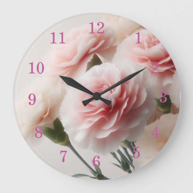 Blush Carnation Dreams Large Clock (Front)
